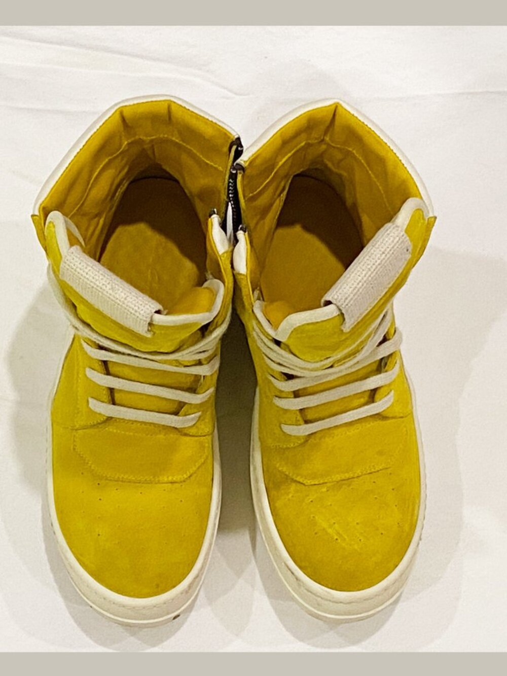 Rick Owens Geobasket Yellow Leather High Top Sneakers Size 9 Designer Shoes - Picture 2 of 4